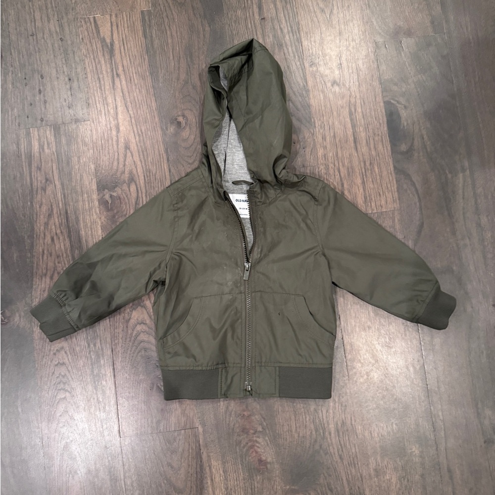 Old Navy Green Raincoat with Hood and Zipper